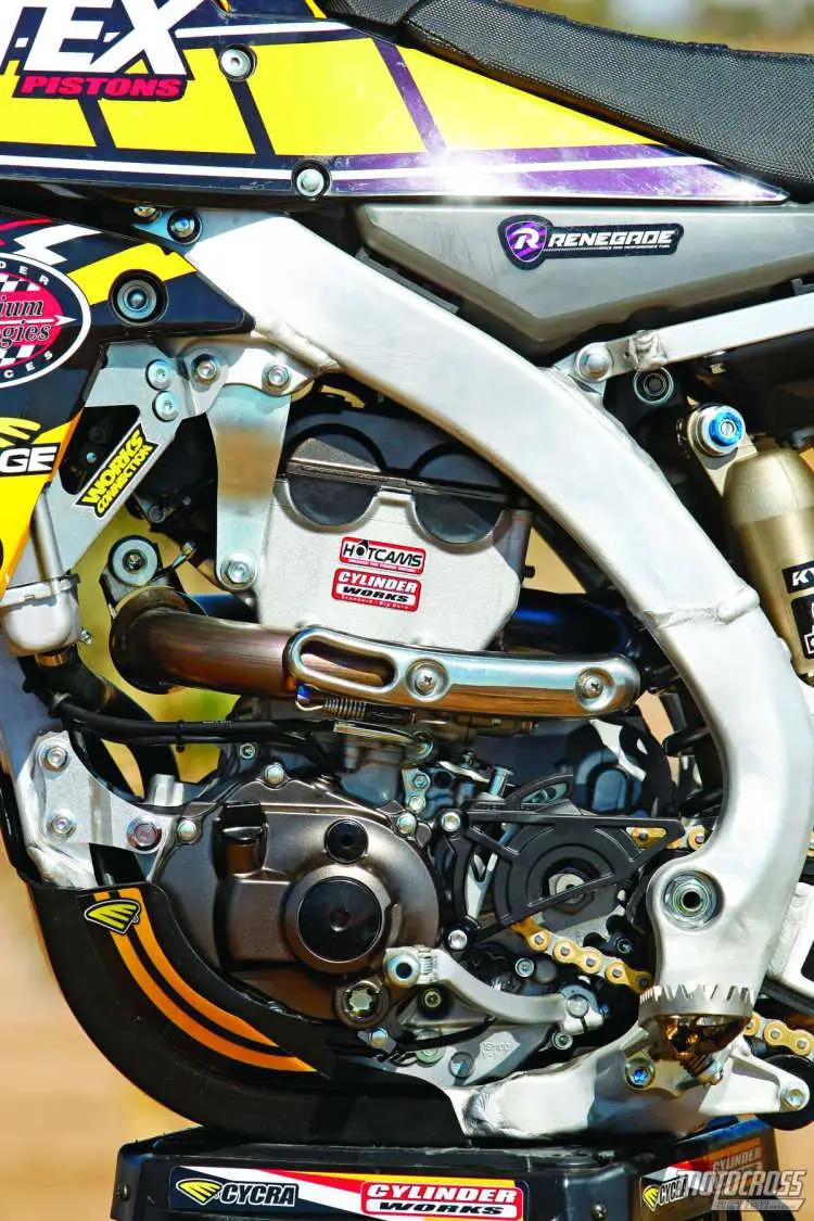 Apart from the Cylinder Works 269cc kit, FMF Factory 4.1 exhaust system, Injectioneering throttle body mod and stiffer clutch springs, we left the YZ250F engine alone. We did run a Vortex ignition, but didn’t think it added anything that we couldn’t have gotten with the GYTR Power Tuner. The big-bore kit retails for $650.