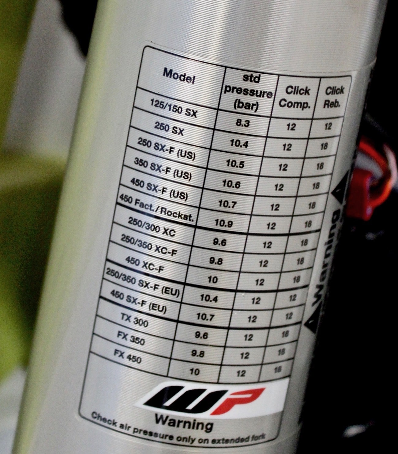 Ktm Air Fork Pressure Chart