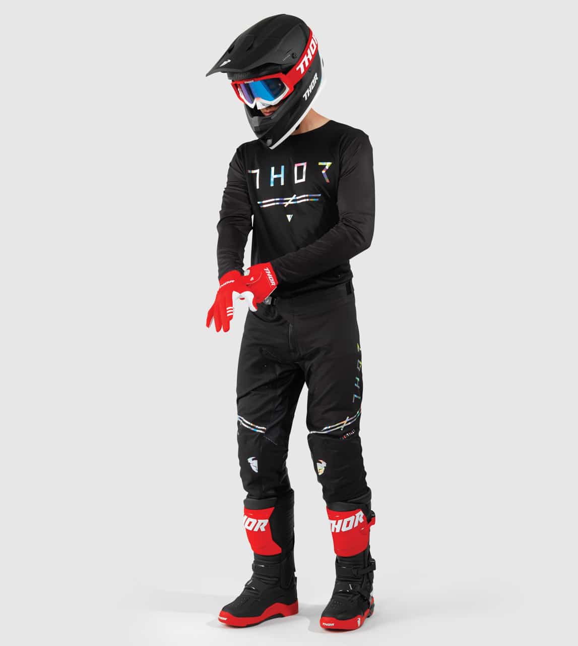 Thor Pulse Fuego Combo Azul Pantalones Cross Motocross Camiseta MX Guantes