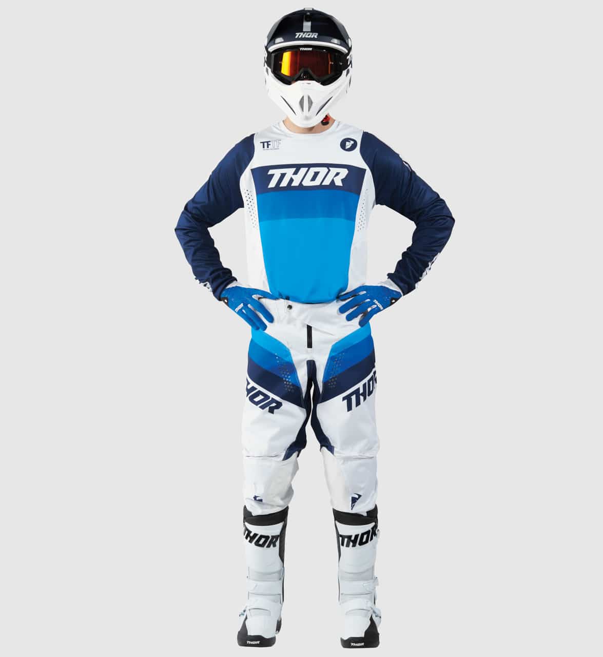 Thor Pulse Fuego Combo Azul Pantalones Cross Motocross Camiseta MX Guantes